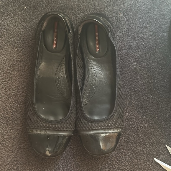 Prada Black Mesh Patent Ballet Flat Shoes Size 38 8 $695 - Picture 1 of 12